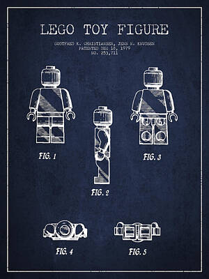 Recently Sold - Science Fiction Digital Art - Lego Toy Figure Patent - Navy Blue by Aged Pixel
