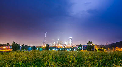 Peacock Feathers - Lightning And Thunderstorm Over City Of Charlotte North Carolina by Alex Grichenko