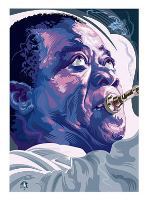 Portraits Digital Art - Louis Armstrong Portrait 2 by Garth Glazier