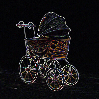 Steampunk Digital Art - Neon Old Baby Carriage by Ernest Echols