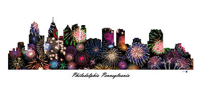 Minimalist Movie Posters 2 - Philadelphia Pennsylvania Fireworks Skyline by Gregory Murray
