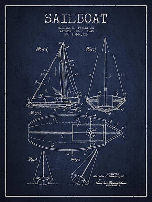 Transportation Digital Art Royalty Free Images - Sailboat Patent Drawing From 1948 Royalty-Free Image by Aged Pixel
