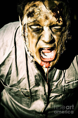 Black And White Flower Photography - Scary dark horror zombie screaming bloody murder by Jorgo Photography