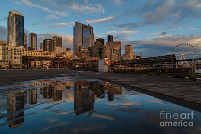 City Scenes Royalty-Free and Rights-Managed Images - Seattle Dusk Skyline by Mike Reid