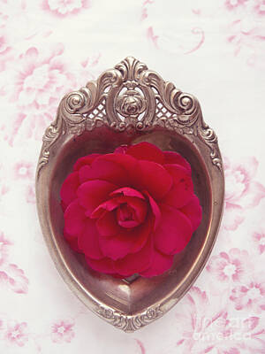 Coffee - Silver heart - Red camellia by Cindy Garber Iverson