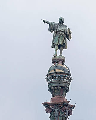 Landmarks Royalty-Free and Rights-Managed Images - Statue of Christopher Columbus in Barcelona Spain by Marek Poplawski
