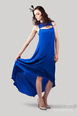 Green Grass - Studio Fashion Woman In Blue Dress by Jorgo Photography