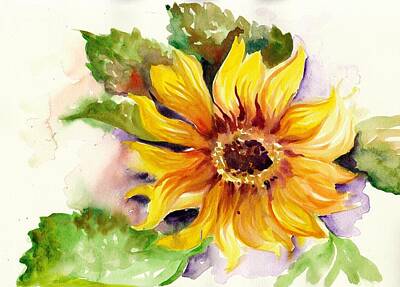 Sunflowers Paintings - Sunflower Watercolor by Tiberiu Soos