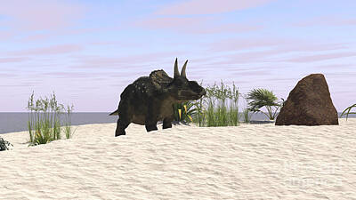 Mammals Digital Art - Triceratops On A Beach by Kostyantyn Ivanyshen
