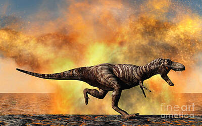 Whimsical Flowers - Tyrannosaurus Rex Escaping by Mark Stevenson