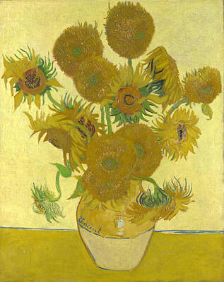 Sunflowers Paintings - Vase with Fifteen Sunflowers by Celestial Images