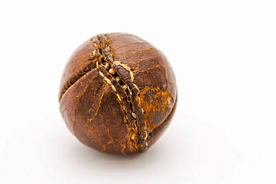 Baseball Photos - Old leather baseball by Patricia Hofmeester