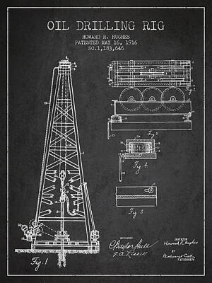 Best Sellers - Landmarks Digital Art Royalty Free Images - Vintage Oil drilling rig Patent from 1916 Royalty-Free Image by Aged Pixel