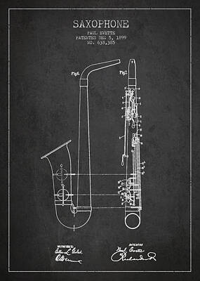 Musician Digital Art - Saxophone Patent Drawing From 1899 - Dark by Aged Pixel