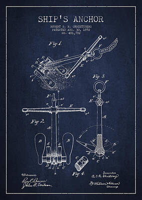 Transportation Digital Art - Vintage ship Anchor patent from 1892 by Aged Pixel
