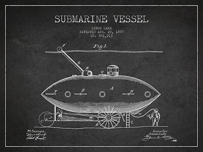 Pixel Art Mike Taylor - Vintage Submarine Vessel patent from 1897 by Aged Pixel