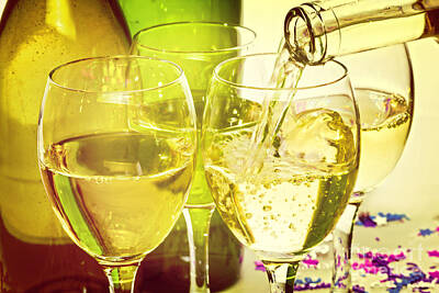 Wine Photos - White Wine Pouring into Glasses by Colin and Linda McKie