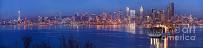 Skylines Rights Managed Images - 12th Man Seattle Skyline Reflection Royalty-Free Image by Mike Reid