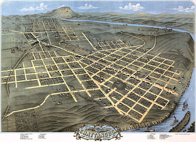 Vintage Performace Cars - 1871 Birds Eye Map of Chattanooga by Stephen Stookey