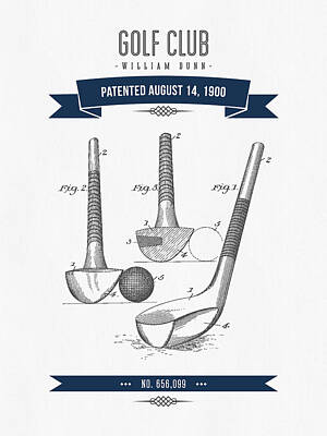 Disney - 1900 Dunn Golf Club Patent Drawing - Retro Navy Blue by Aged Pixel