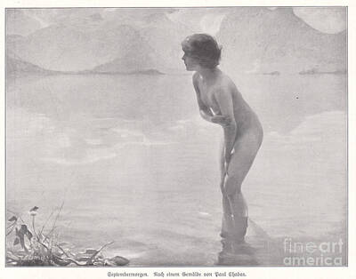 Nudes Digital Art - 1913 Art Print Lake Bathing Nude Girl September Morn by Paul Chabas