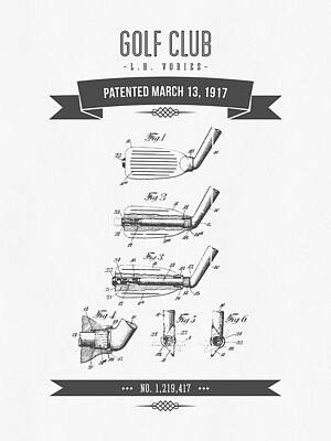 Halloween - 1917 Golf Club Patent Drawing - Retro Gray by Aged Pixel