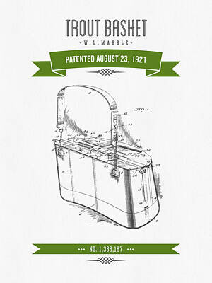 Paint Tube - 1921 Trout Basket Patent Drawing - Green by Aged Pixel