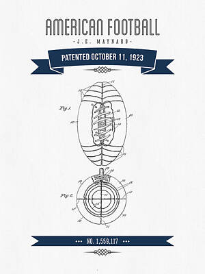 Sports Digital Art - 1923 American Football Patent Drawing - Retro Navy Blue by Aged Pixel