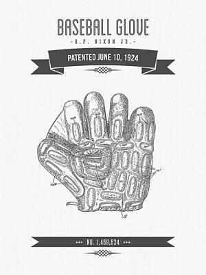 Sports Royalty-Free and Rights-Managed Images - 1924 Baseball Glove Patent Drawing by Aged Pixel