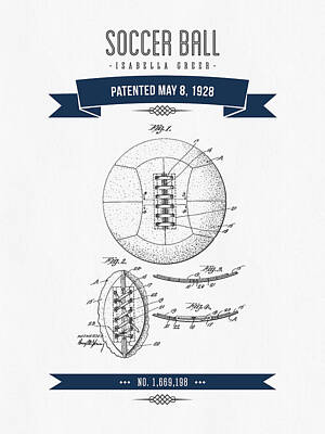 Football Digital Art - 1928 Soccer Ball Patent Drawing - Retro Navy Blue by Aged Pixel