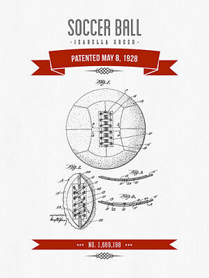 Football Digital Art - 1928 Soccer Ball Patent Drawing - Retro Red by Aged Pixel