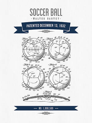 Football Digital Art - 1932 Soccer Ball Patent Drawing - Retro Navy Blue by Aged Pixel