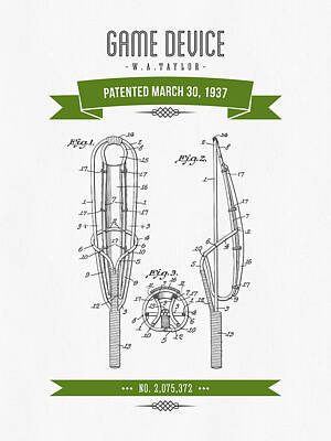 Sports Drawings - 1937 Game Device Patent Drawing - Retro Green by Aged Pixel