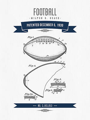 Football Digital Art - 1939 Football Patent Drawing - retro Navy Blue by Aged Pixel