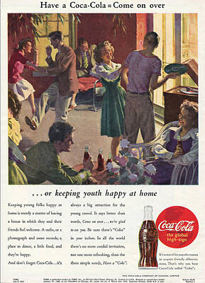 Seascapes Larry Marshall - 1944 Ad Coca Cola Youth Party Dancing Couples Have a Coke by MN Digital