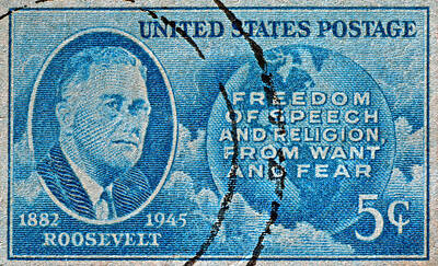 Surrealism - 1946 Roosevelt Four Freedoms Stamp by Bill Owen
