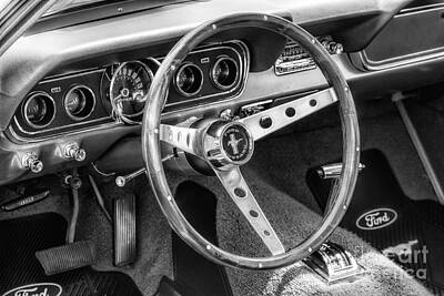 Landscape Photos Chad Dutson - 1966 Mustang Dashboard bw by Jerry Fornarotto