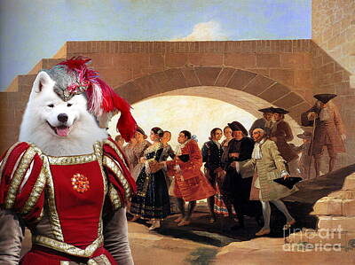 Wine Down Rights Managed Images -  Samoyed Art Canvas Print Royalty-Free Image by Sandra Sij