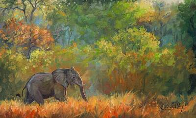 Animals Paintings - African Elephant by David Stribbling