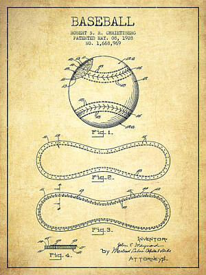 Sports Royalty-Free and Rights-Managed Images - Baseball Patent Drawing From 1928 by Aged Pixel