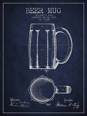 Food And Beverage Digital Art - Beer Mug Patent from 1876 - Navy Blue by Aged Pixel