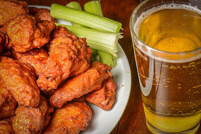 Beer Photos - Buffalo Wings with Celery Sticks and Beer by Brandon Bourdages
