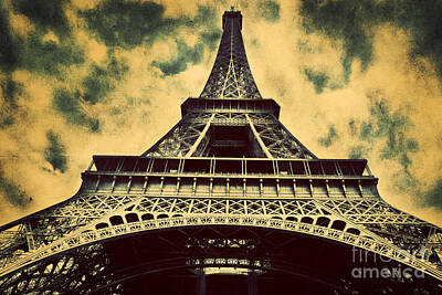 Paris Skyline Photos - Eiffel Tower in Paris Fance in retro style by Michal Bednarek