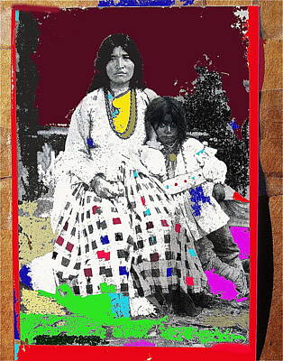 Tribal Patterns - Geronimos Wife Ta-ayz-slath And Child Unknown Date Collage 2012 by David Lee Guss