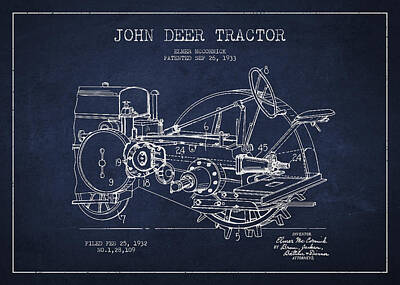 Old Masters - John Deer Tractor Patent drawing from 1933 by Aged Pixel