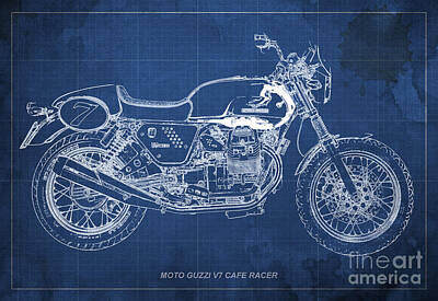Sports Patents - Moto Guzzi V7 Cafe Racer by Drawspots Illustrations