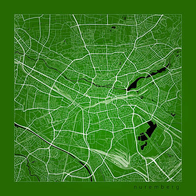 From The Kitchen - Nuremberg Street Map - Nuremberg Germany Road Map Art on Color by Jurq Studio