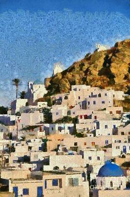 City Scenes Paintings - Painting of Ios town by George Atsametakis