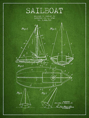 Transportation Digital Art Rights Managed Images - Sailboat Patent Drawing From 1948 Royalty-Free Image by Aged Pixel