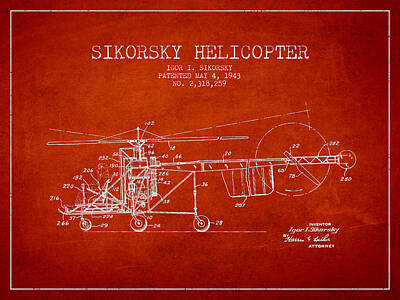 Transportation Digital Art - Sikorsky Helicopter patent Drawing from 1943 by Aged Pixel